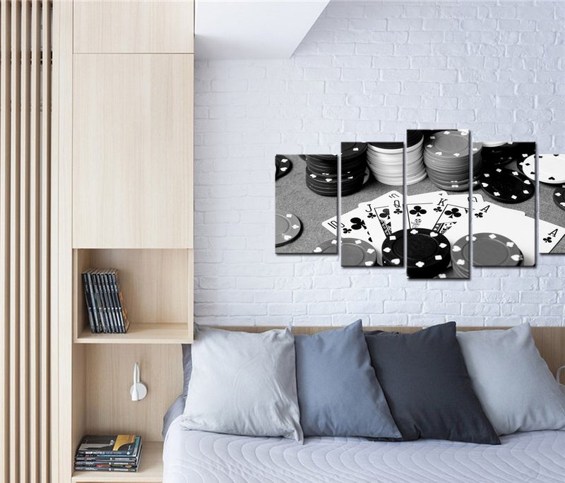 LevvArts - 5 Piece Canvas Prints Black and White Poker Picture Painting Wall Art for Pub Bar Casino Wall Decoration,Stretched and Framed Easy Hanging - Image 3